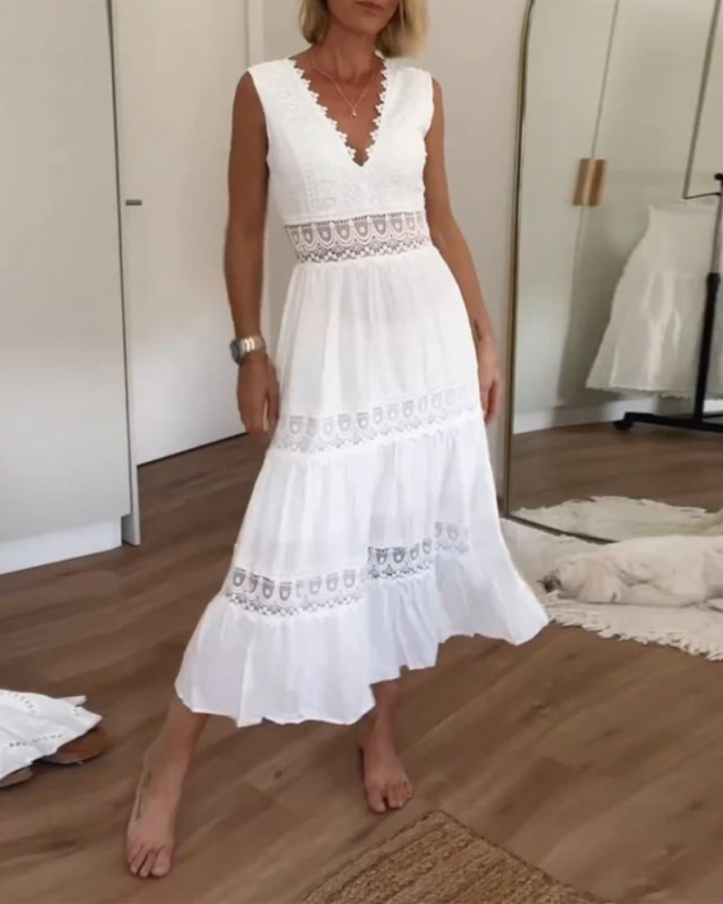 Letizia | Lace-Panel Tiered V-Neck Dress