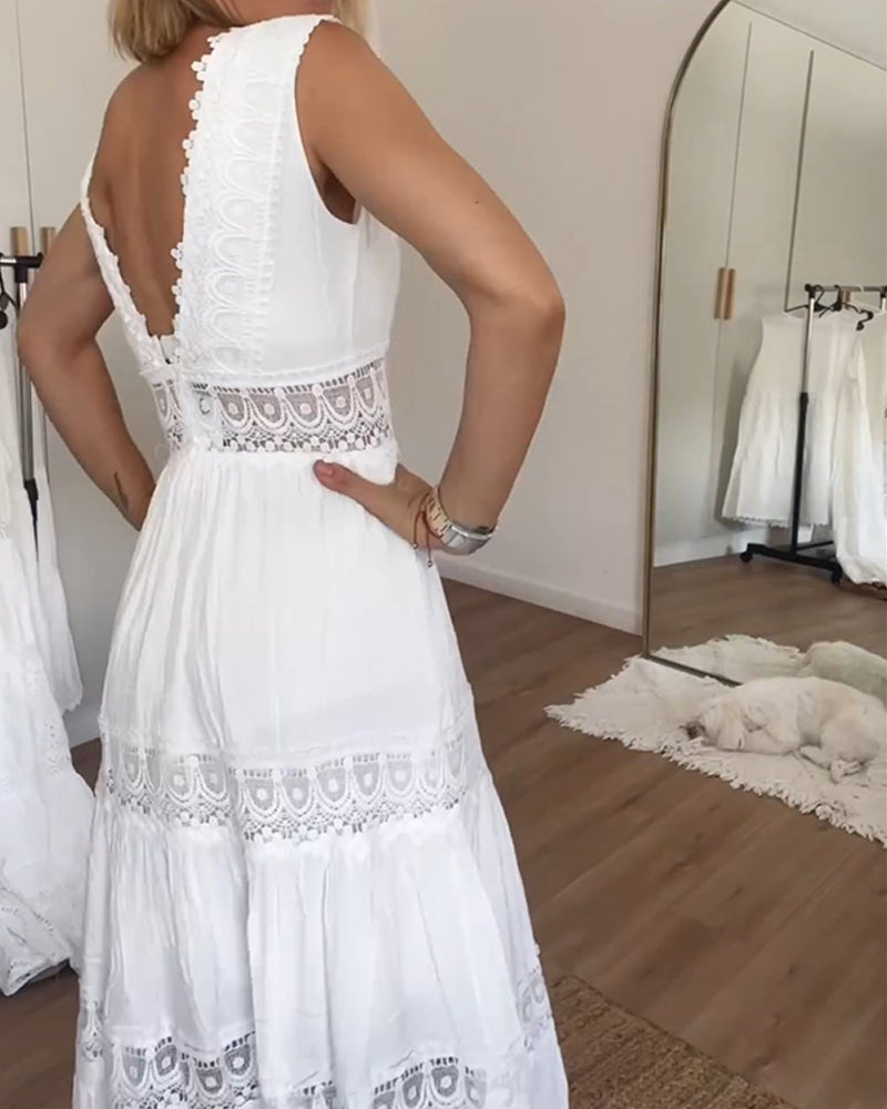 Letizia | Lace-Panel Tiered V-Neck Dress
