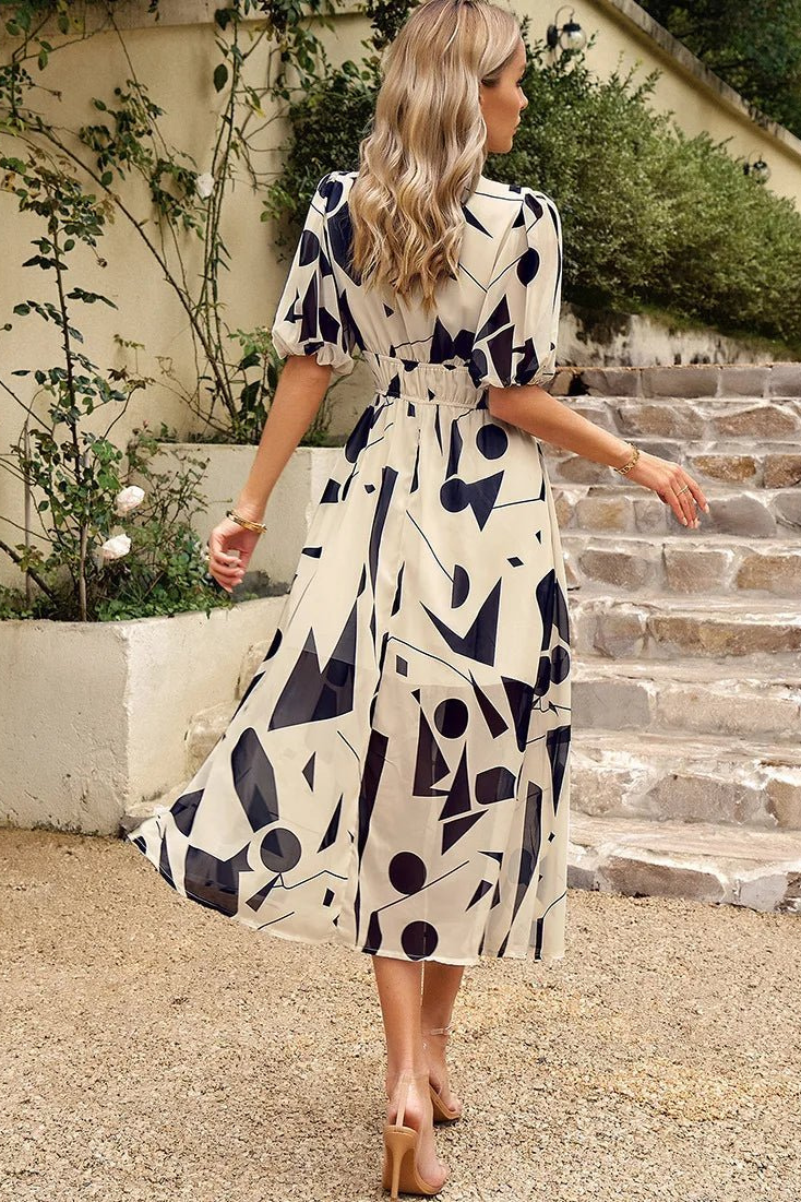 Gaia | Floral Chiffon Puff-Sleeve Midi Dress