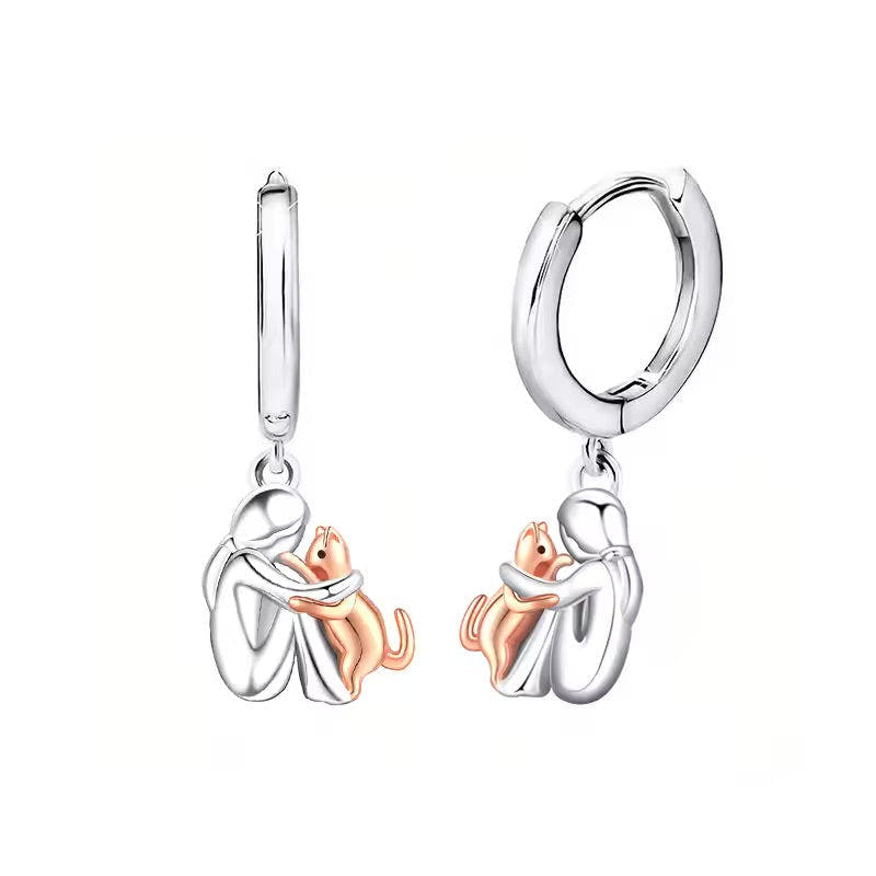 Cat Hug Pendant Necklace with Bonus Earrings – Limited Time Offer