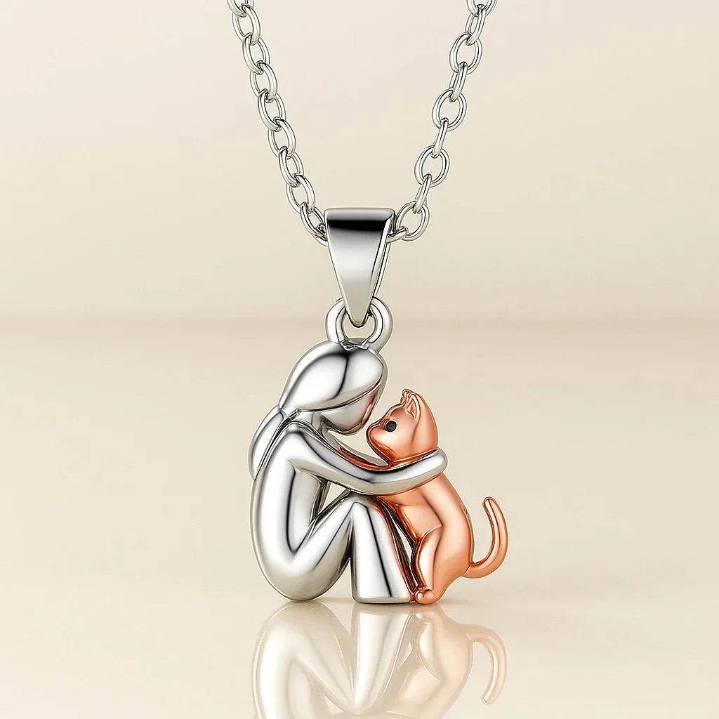 Cat Hug Pendant Necklace