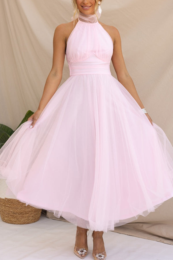Celestia | Chiffon Halter A-Line Midi Dress
