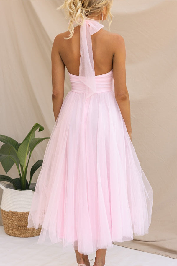 Celestia | Chiffon Halter A-Line Midi Dress