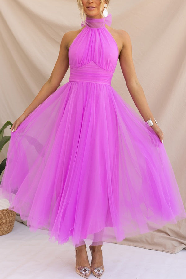Celestia | Chiffon Halter A-Line Midi Dress
