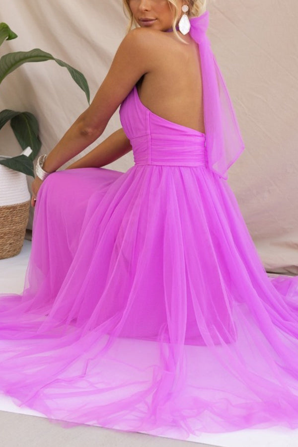 Celestia | Chiffon Halter A-Line Midi Dress