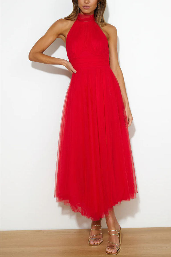 Celestia | Chiffon Halter A-Line Midi Dress