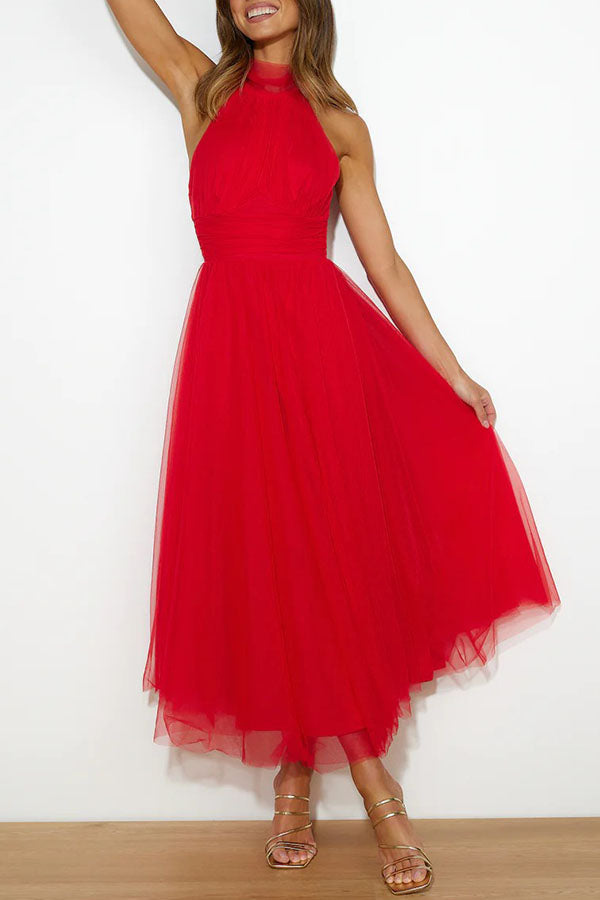 Celestia | Chiffon Halter A-Line Midi Dress