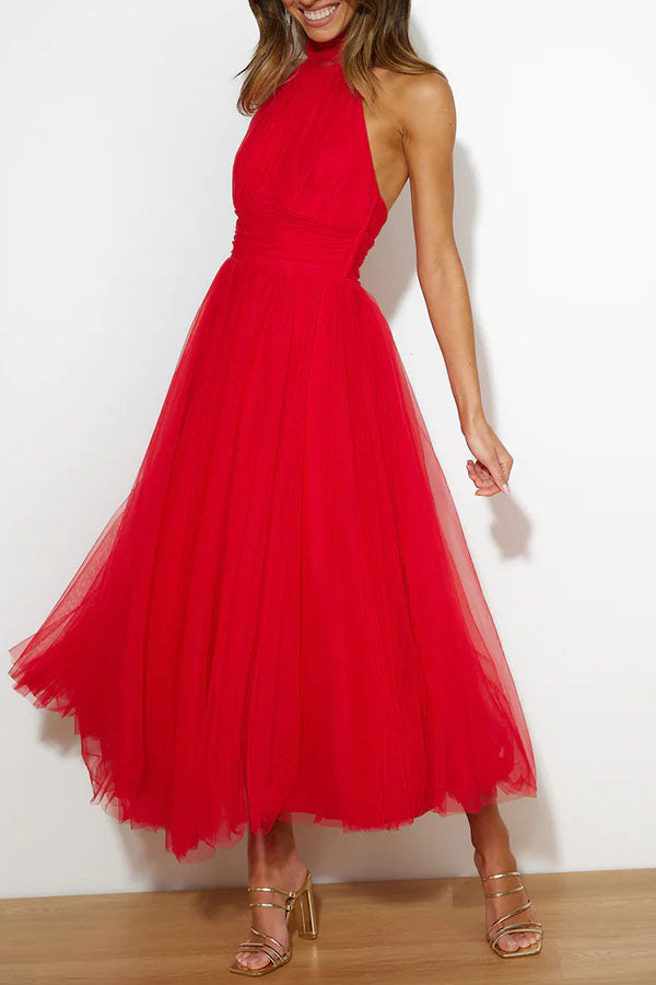Celestia | Chiffon Halter A-Line Midi Dress