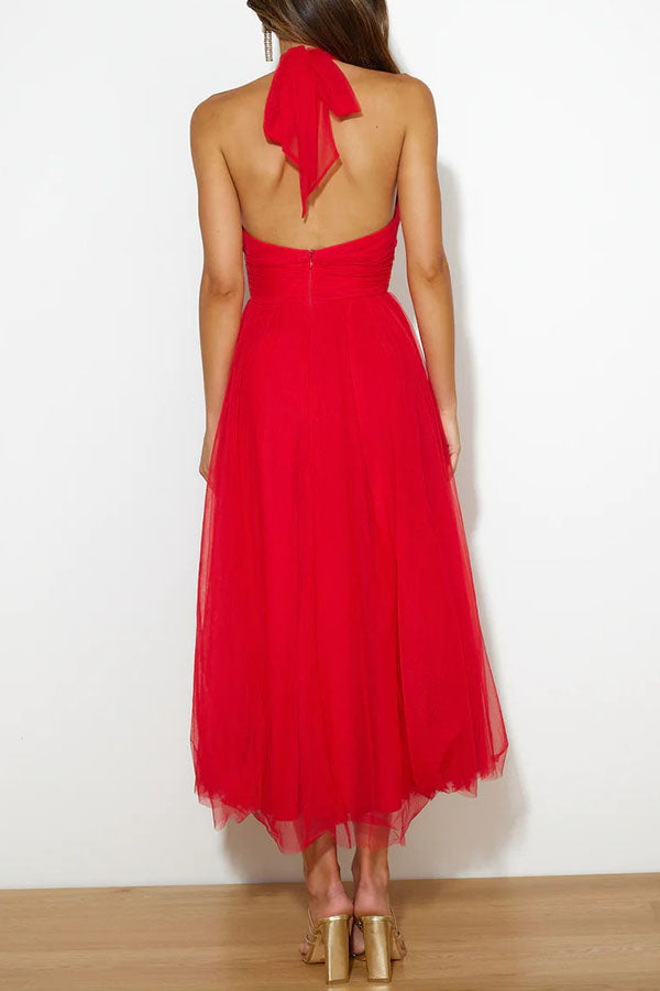 Celestia | Chiffon Halter A-Line Midi Dress
