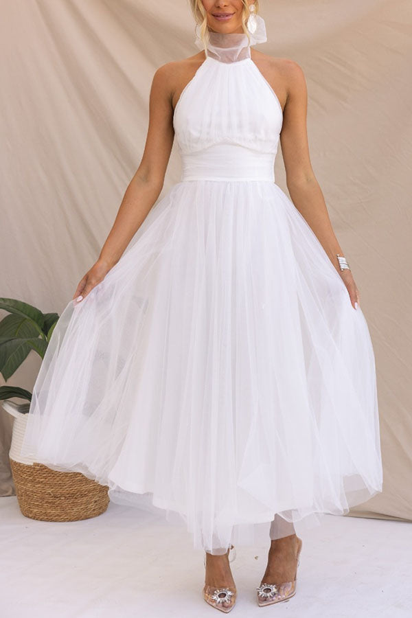 Celestia | Chiffon Halter A-Line Midi Dress
