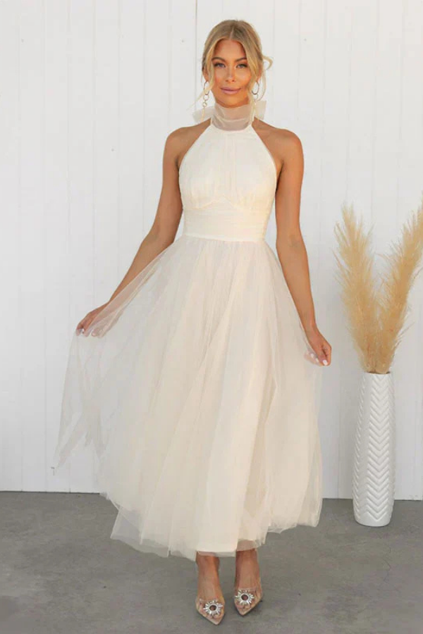 Celestia | Chiffon Halter A-Line Midi Dress