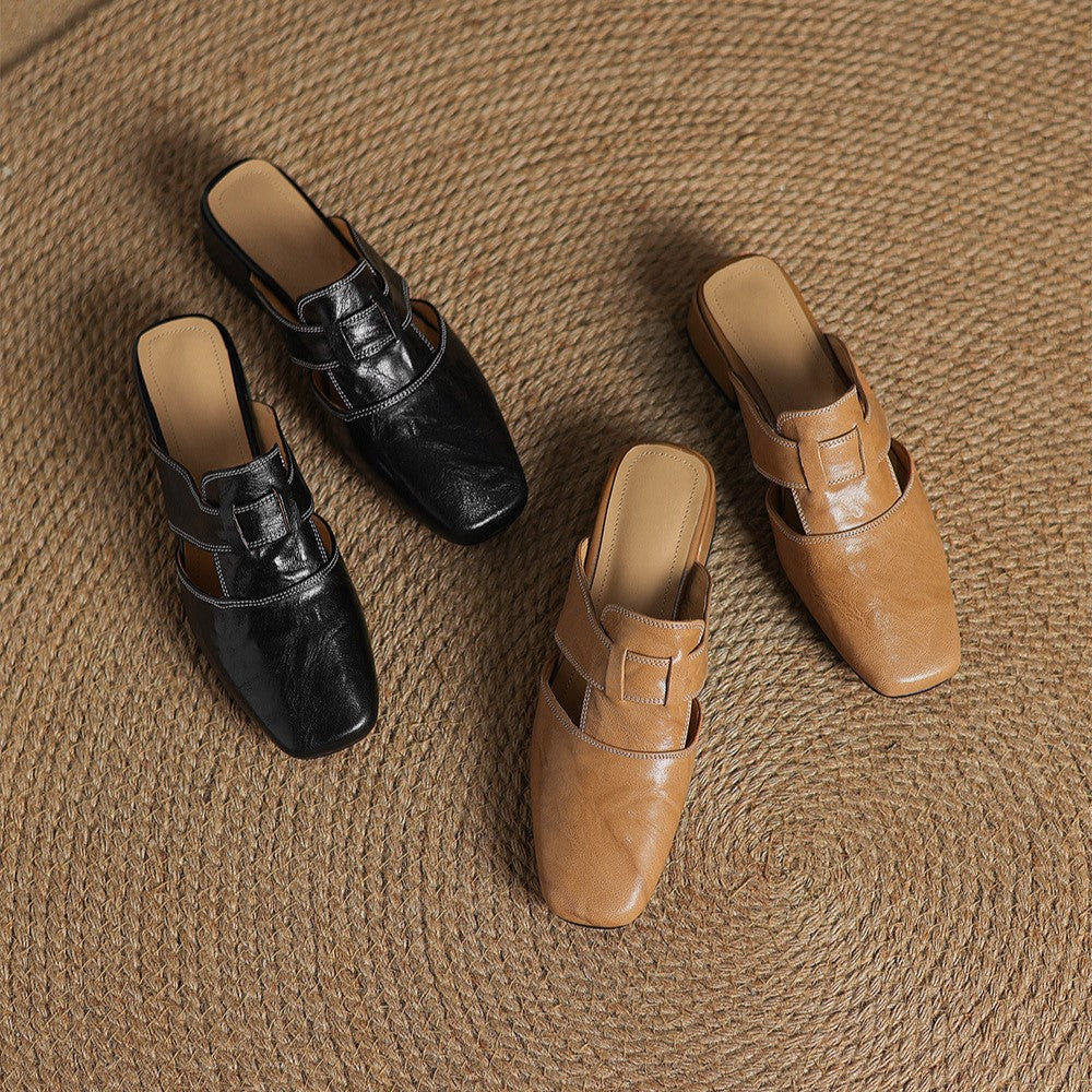 Rosel Square-Toe Leather Mules