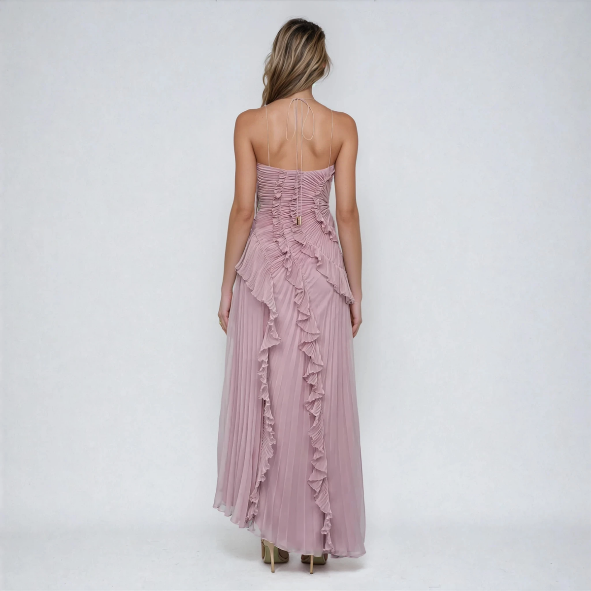 Ondina | Pleated Halter Hi-Low Maxi Dress