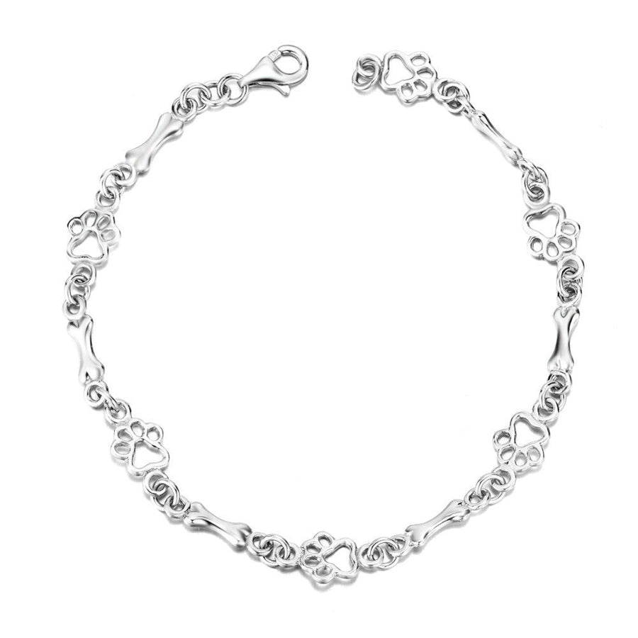 Limited Edition Pure Silver Dog Paw and Bone Charms Bracelet