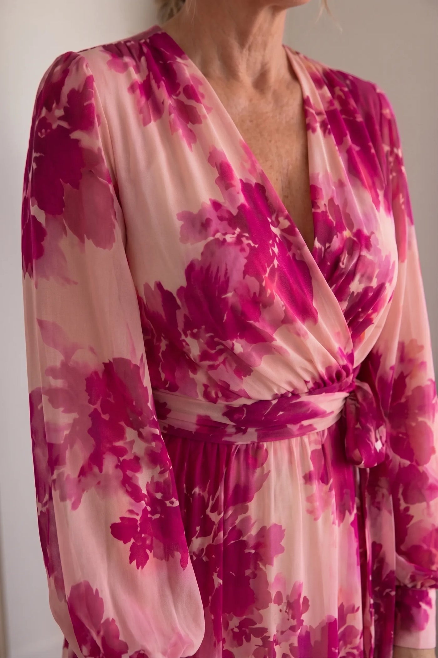 Juliesse | Rose Floral V-Neck Belted Maxi Dress