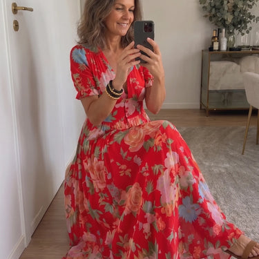 Ione | Short Sleeve V Neck Floral Midi Dress