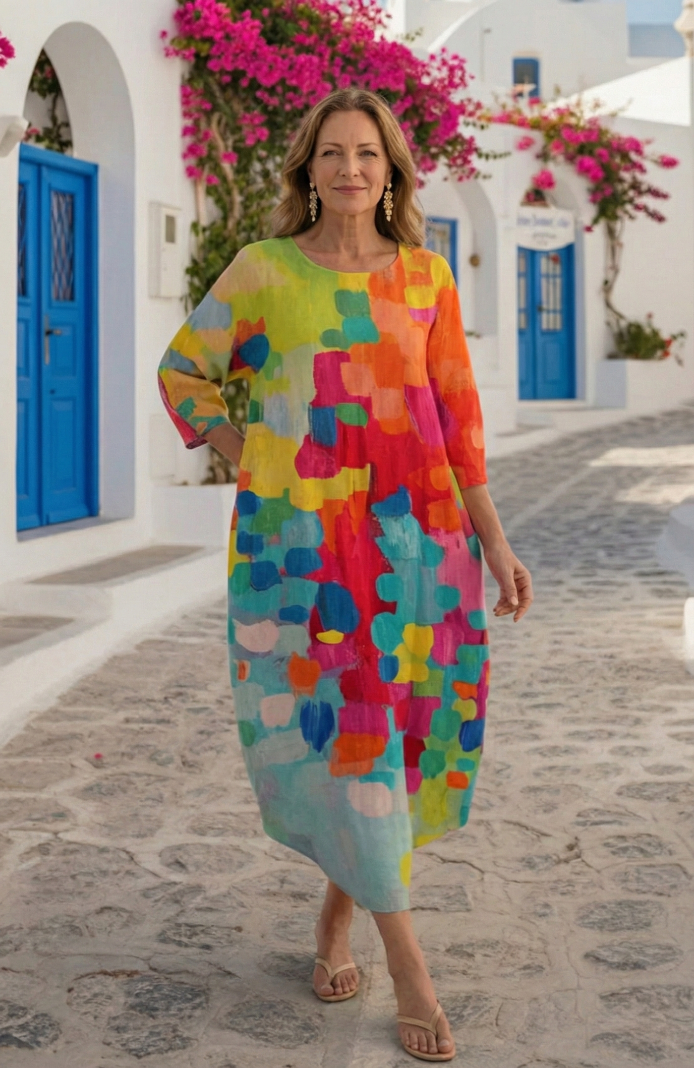Anastasia - Colorful Printed V-Neck Dress