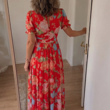 Ione | Short Sleeve V Neck Floral Midi Dress