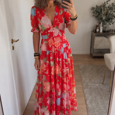 Ione | Short Sleeve V Neck Floral Midi Dress