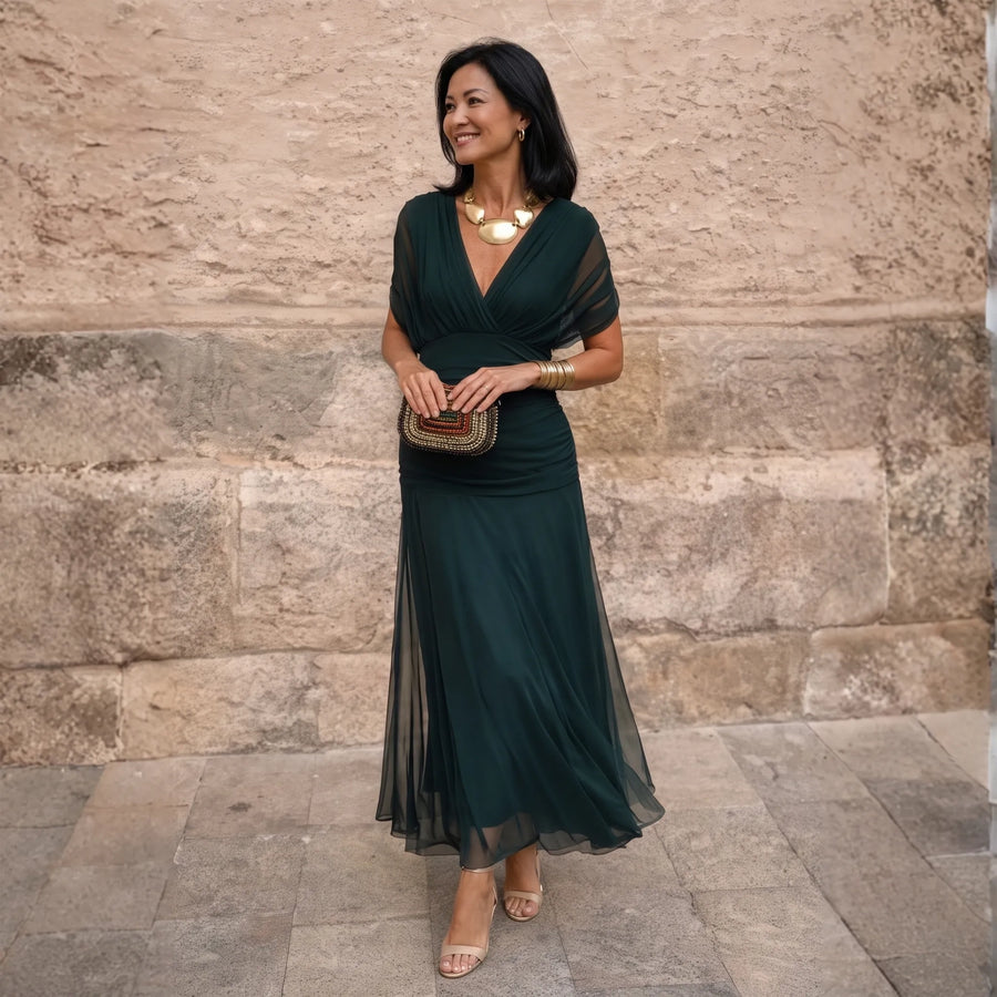 Florendra | Long Floral V Neck Dress