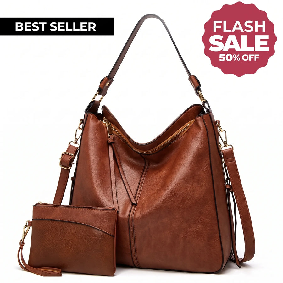 Luxury Leather Hobo Anti-Theft Handbag + FREE Pouch Wallet