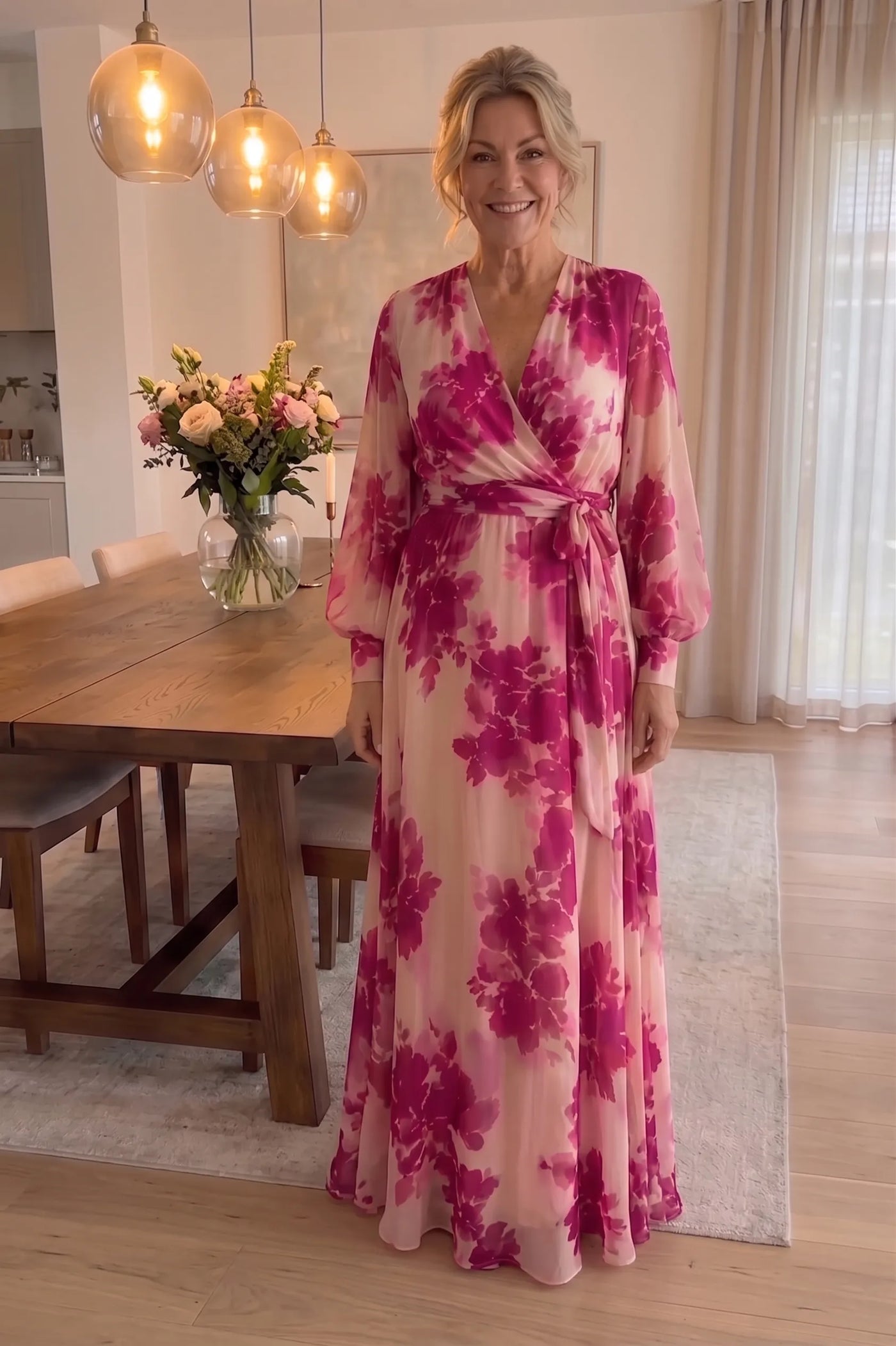 Juliesse | Rose Floral V-Neck Belted Maxi Dress