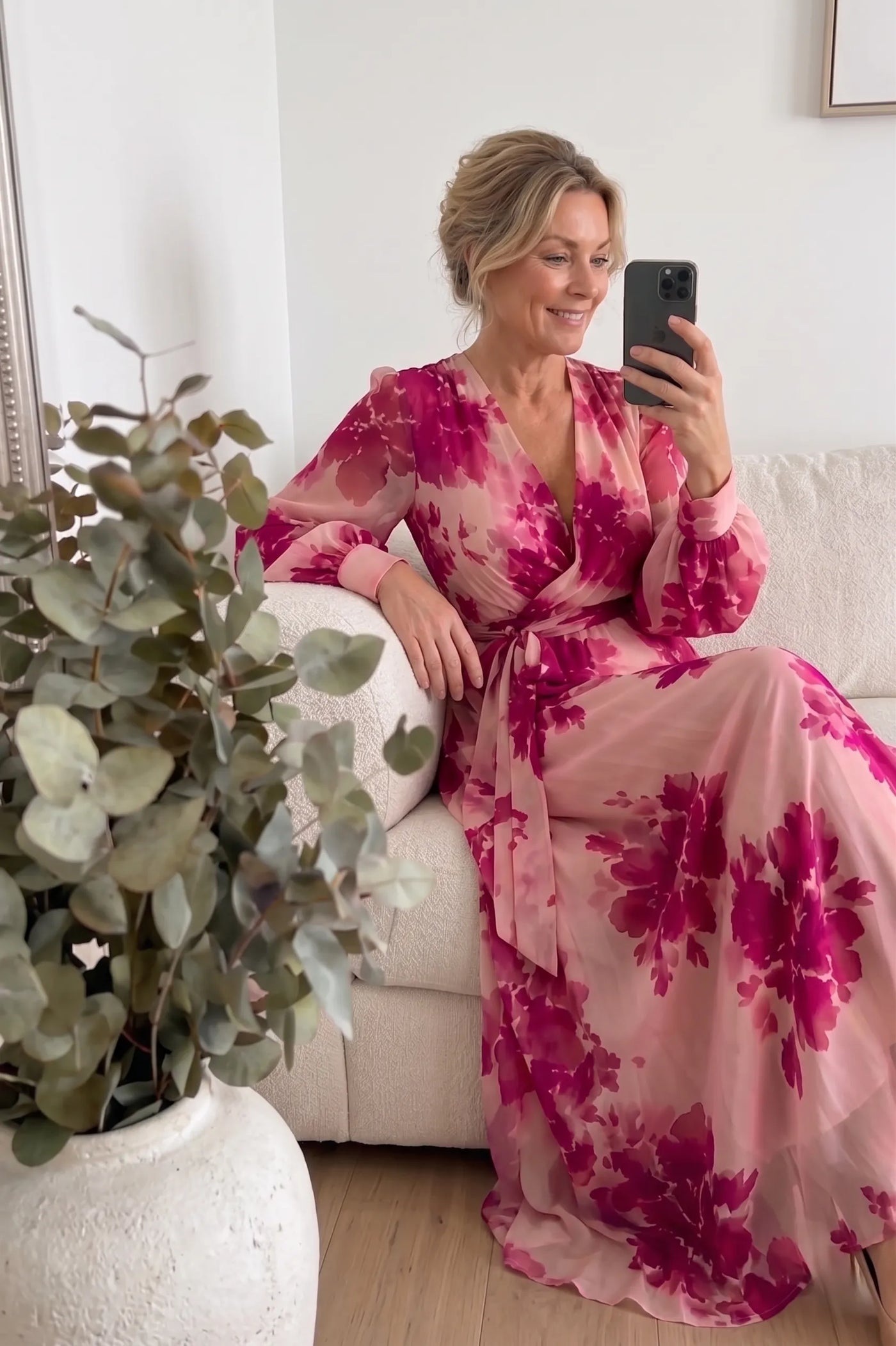 Juliesse | Rose Floral V-Neck Belted Maxi Dress