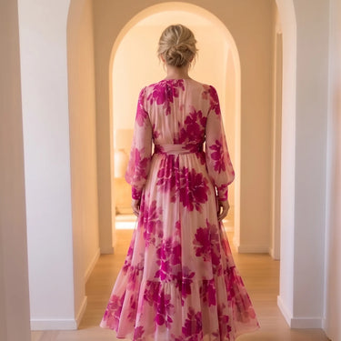 Juliesse | Rose Floral V-Neck Belted Maxi Dress
