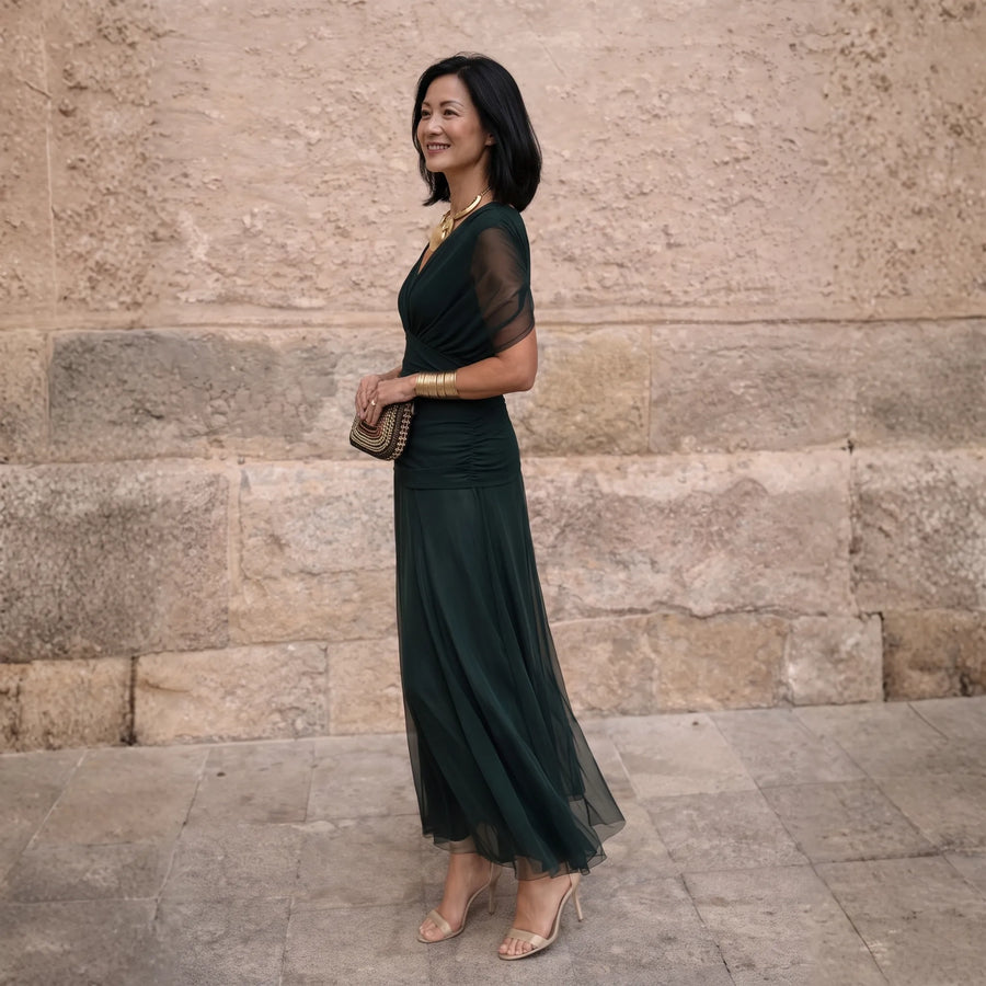 Florendra | Long Floral V Neck Dress