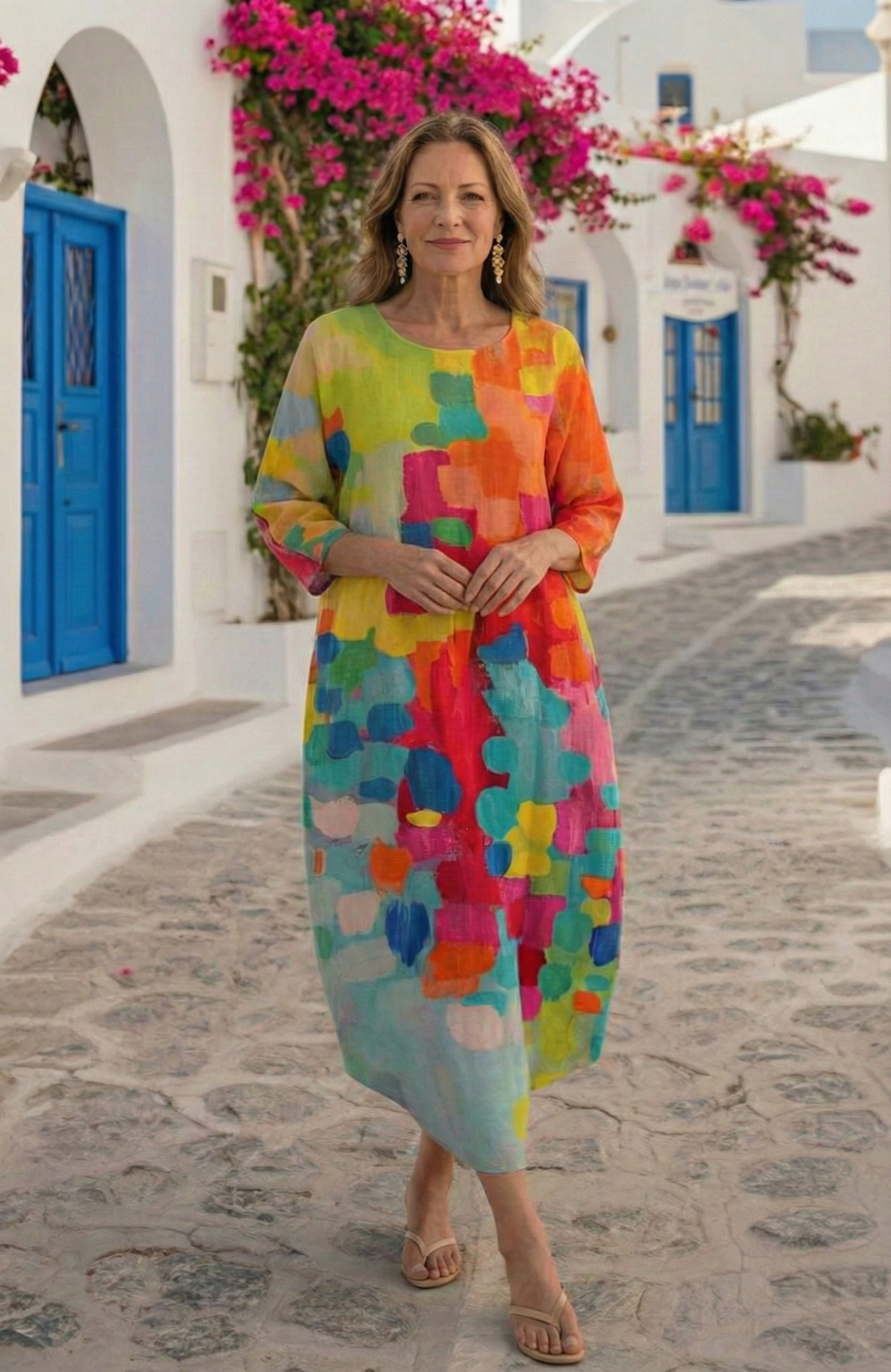 Anastasia - Colorful Printed V-Neck Dress