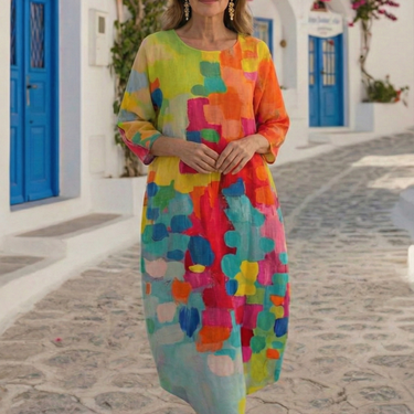 Anastasia - Colorful Printed V-Neck Dress