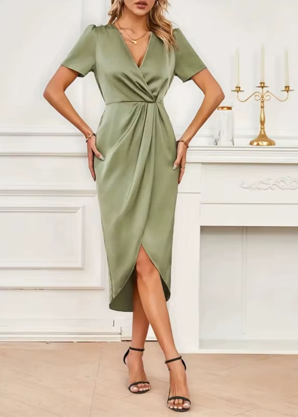 Genevra | Satin Wrap Hi-Low Midi Dress