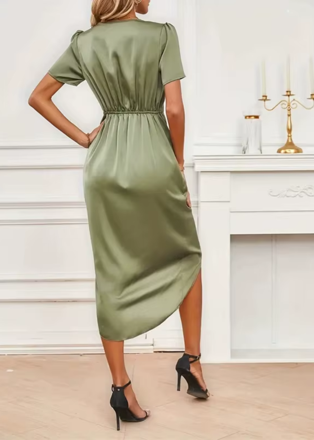 Genevra | Satin Wrap Hi-Low Midi Dress