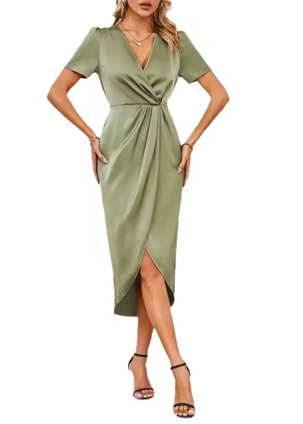 Genevra | Satin Wrap Hi-Low Midi Dress