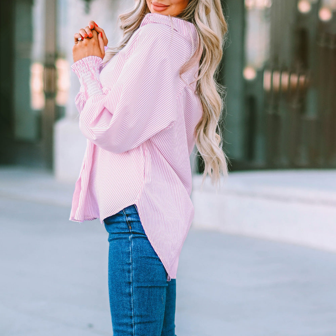 Harlow | Striped Smocked Sleeve Blouse