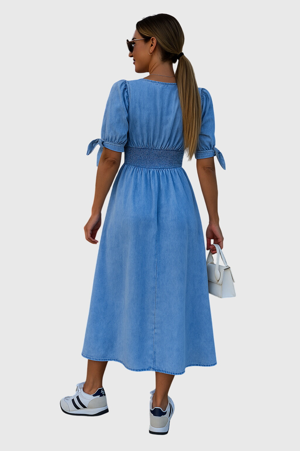 Georgette | Denim Tie-Sleeve Midi Dress