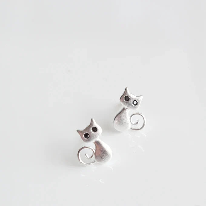 Silver Cat Stud Earrings