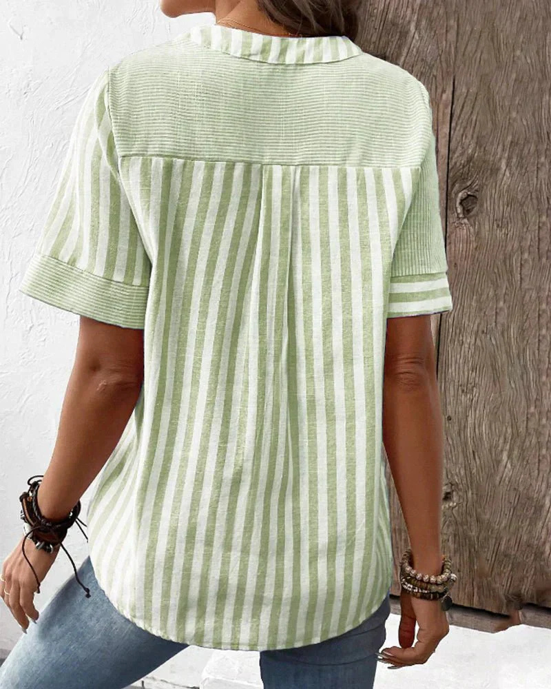 Jamie | Striped Colorblock Half-Button Blouse
