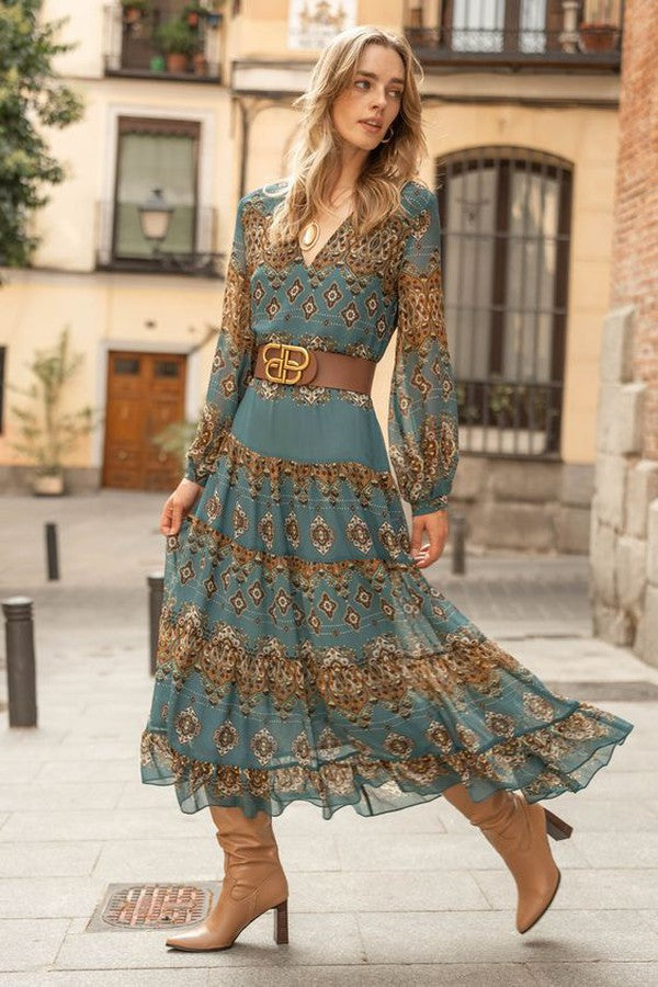 Mette | Boho Medallion Print Midi Dress