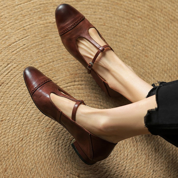 Esmira T-Strap Leather Mary Janes