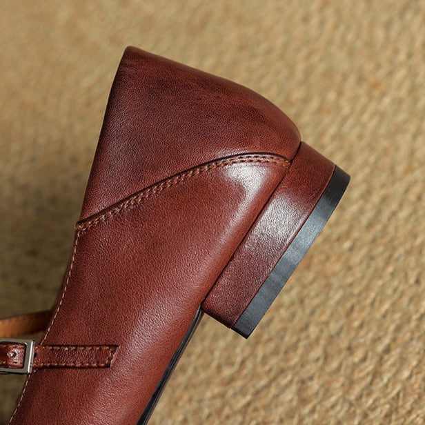 Esmira T-Strap Leather Mary Janes