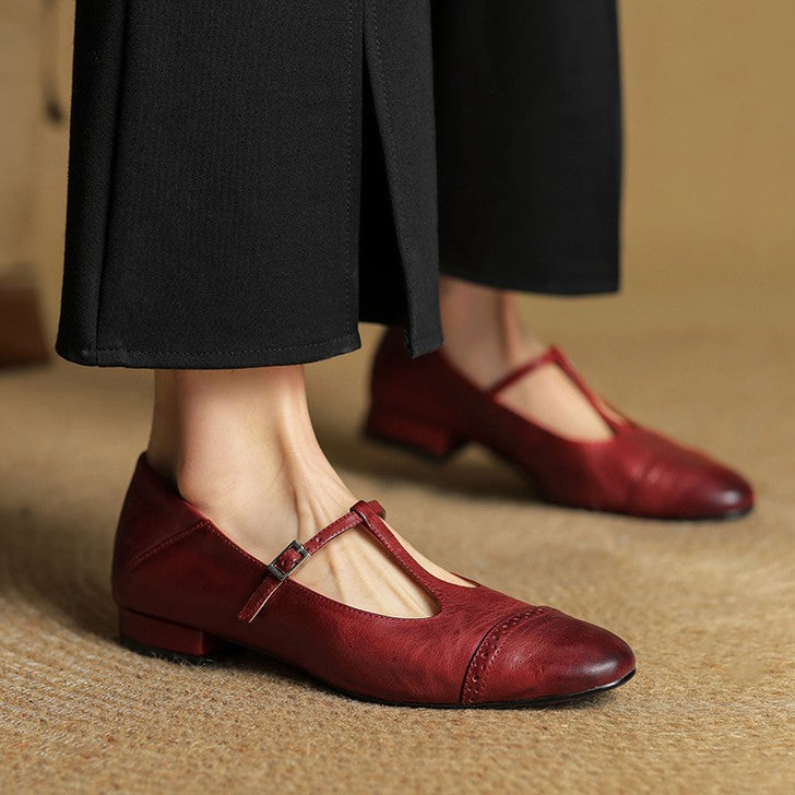 Esmira T-Strap Leather Mary Janes