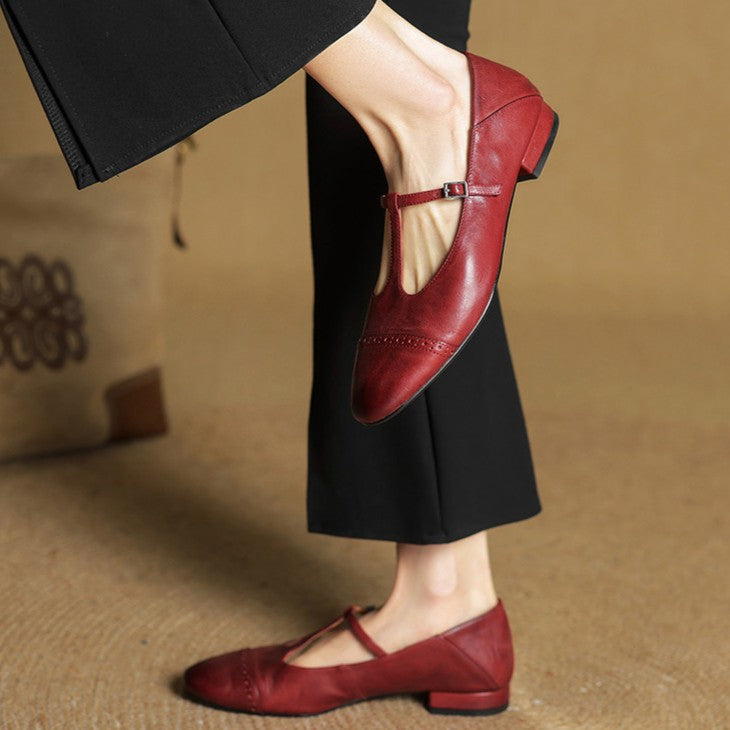 Esmira T-Strap Leather Mary Janes