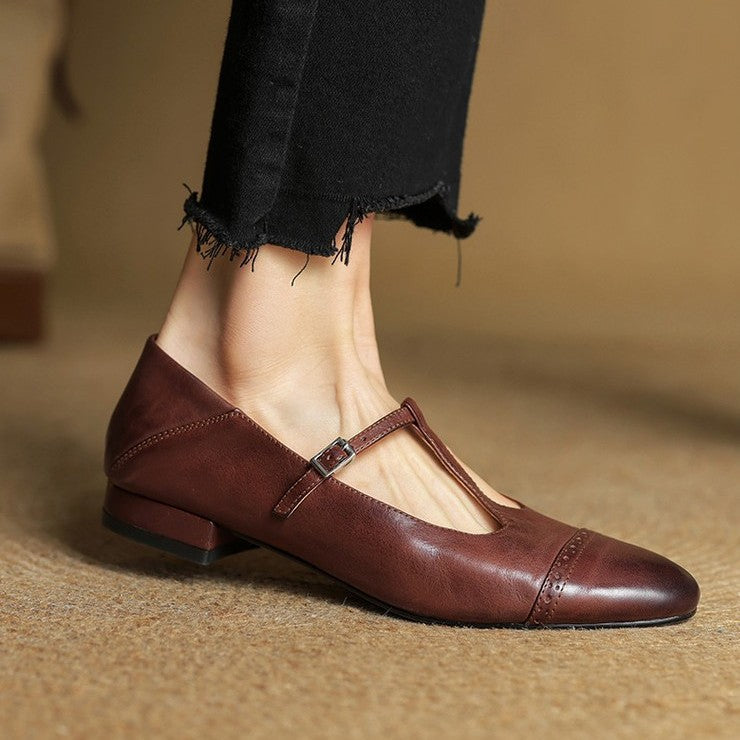 Esmira T-Strap Leather Mary Janes