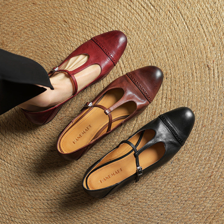Esmira T-Strap Leather Mary Janes