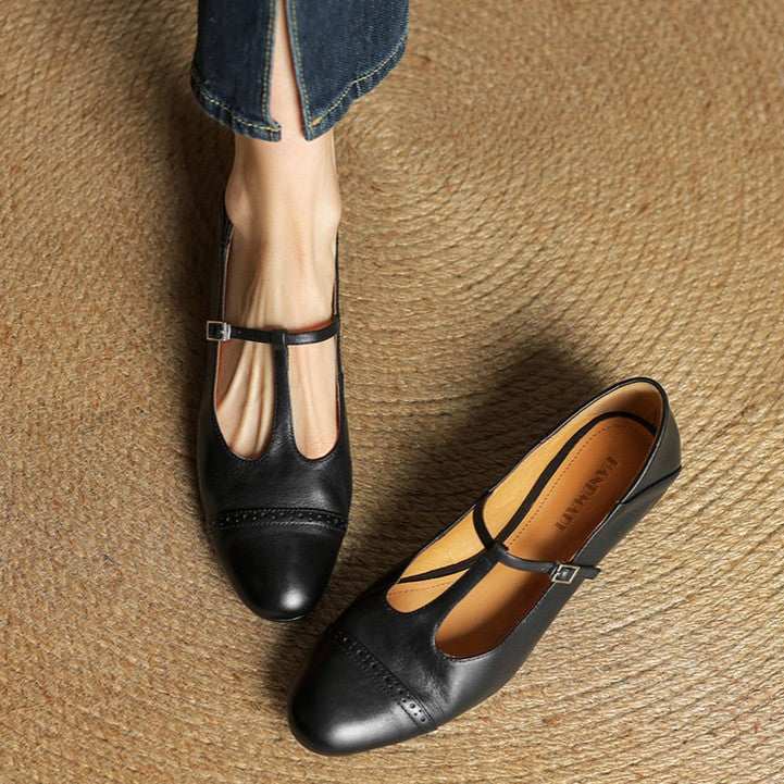 Esmira T-Strap Leather Mary Janes