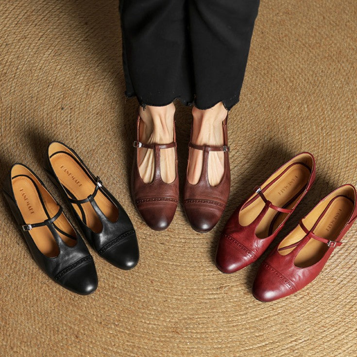 Esmira T-Strap Leather Mary Janes