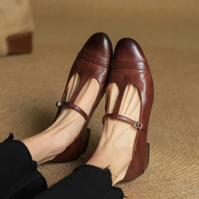 Esmira T-Strap Leather Mary Janes