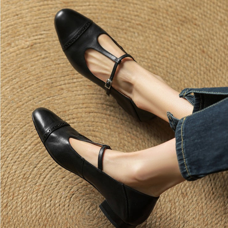 Esmira T-Strap Leather Mary Janes