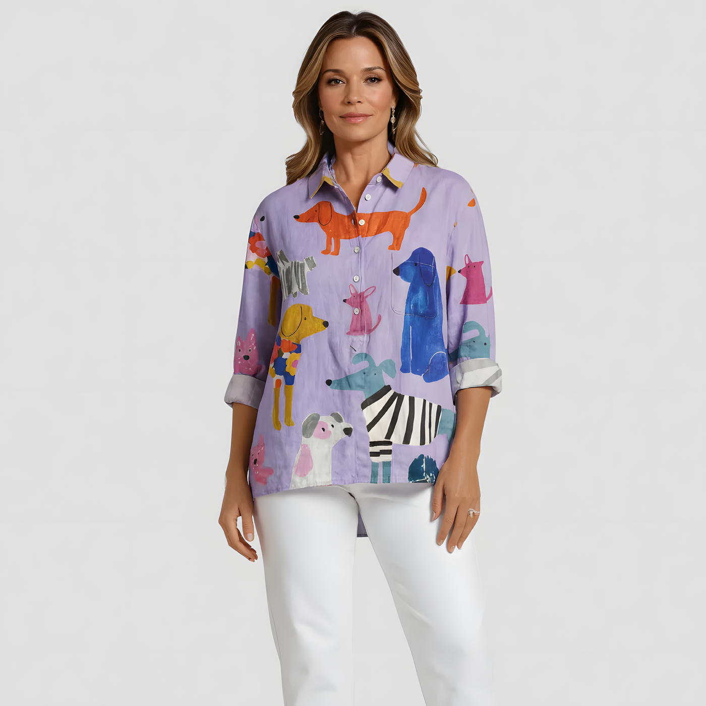 Coralie | Women's Dog Art Print Casual Shirt